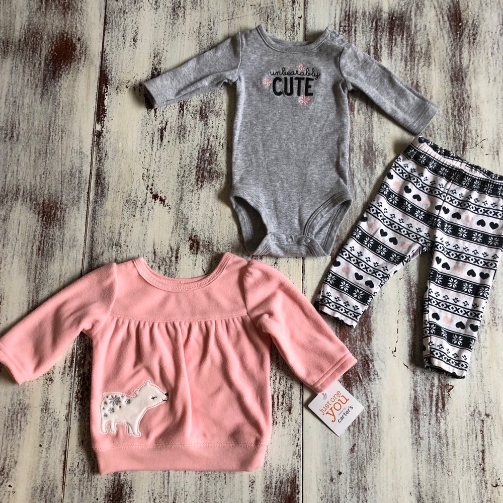 Matching onesie, pants & sweater set